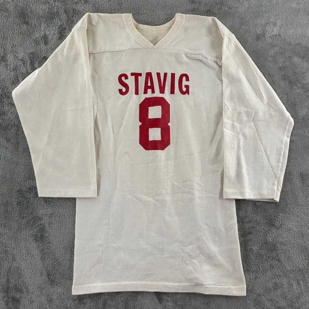 Vintage Russell Athletic Cotton Jersey Adult S Long Sleeve V-Neck Stavig 8 Berta